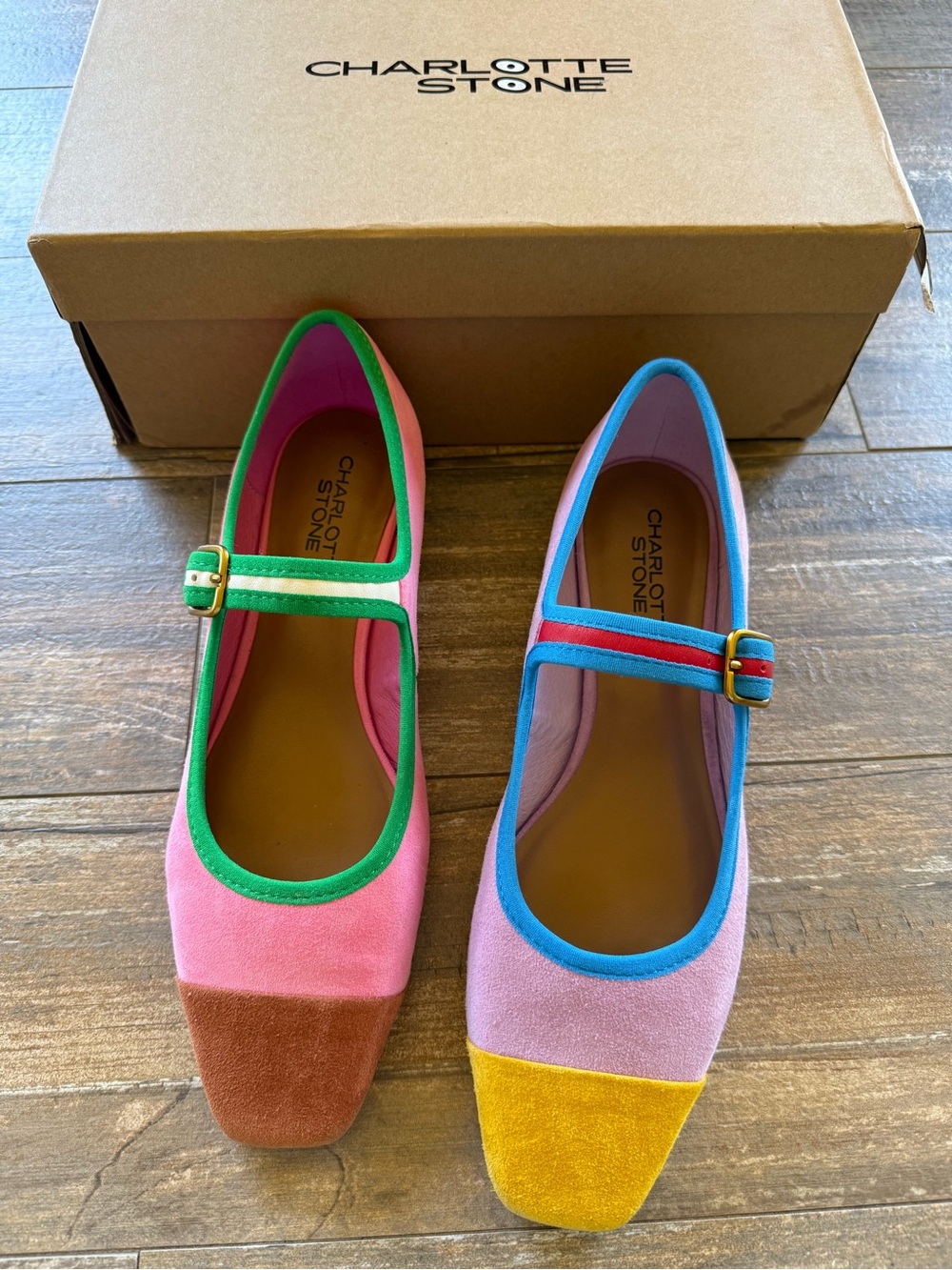 Charlotte Stone Rhiannon Size 10 Nassau Suede Mary Jane Mismatched Ballet Flat - Picture 2 of 14
